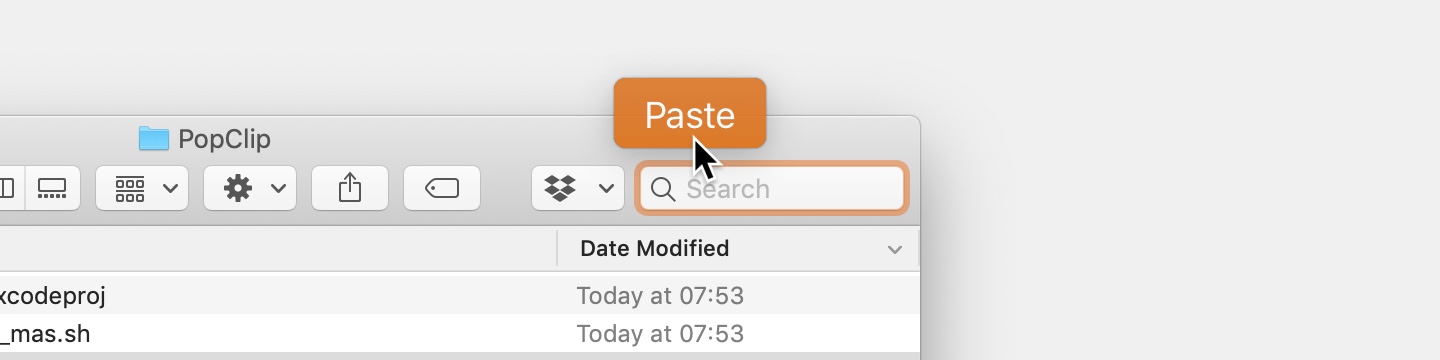 Screen shot of PopClip showing Paste